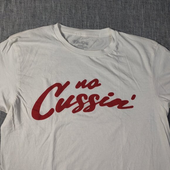 Elle King No Cussin Band T-Shirt Size Medium White Red Cursive Spell Out - Picture 2 of 11